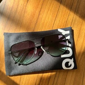Quay Australia Black and Teal Gradient Lens Aviator Sunglasses